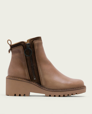 BOTTINES EN CUIR AVEC TALON ET FERMETURE ÉCLAIR TAUPE LEONA.