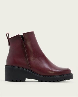 BOTTINES EN CUIR AVEC TALON COMPENSÉ BORDEAUX LETHA.