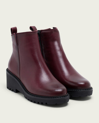 BOTTINES EN CUIR AVEC TALON COMPENSÉ BORDEAUX LETHA.