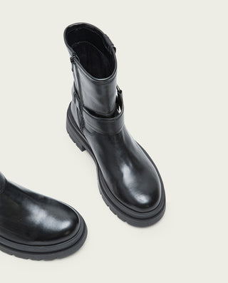 BOTTINES TRACK EN CUIR NOIR AVEC FERMETURE ÉCLAIR NASYA