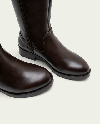 BOTTES HAUTES EN CUIR MOKA AVEC FERMETURE ÉCLAIR BELÉN