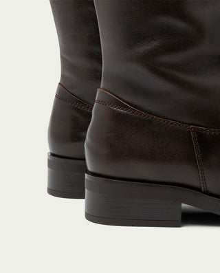 BOTTES HAUTES EN CUIR MOKA AVEC FERMETURE ÉCLAIR BELÉN