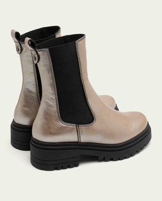 BOTTINES EN CUIR MÉTALLISÉ PLATINE AVEC ÉLASTIQUES CAMILA