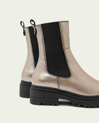 BOTTINES EN CUIR MÉTALLISÉ PLATINE AVEC ÉLASTIQUES CAMILA