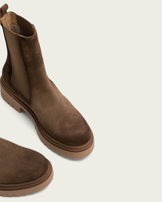 BOTTINES EN DAIM MOKA AVEC ÉLASTIQUES CELESTE