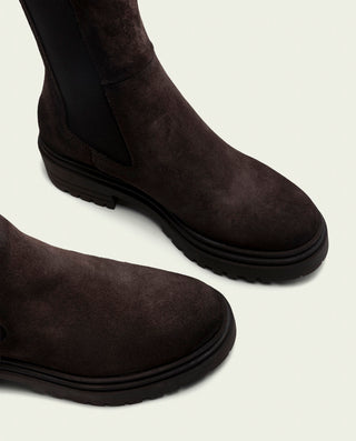 BOTTINES EN DAIM MOKA AVEC ÉLASTIQUES CELESTE