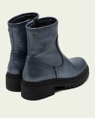 BOTTINES EN CUIR METALLISÉ PLOMB AVEC ÉCLAIR CINTIA