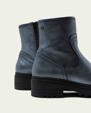 BOTTINES EN CUIR METALLISÉ PLOMB AVEC ÉCLAIR CINTIA