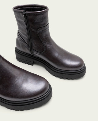 BOTTINES EN CUIR MÉTALLISÉ MOKA AVEC FERMETURE ÉCLAIR CINTIA
