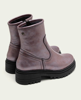 BOTTINES EN CUIR METALLISÉ BORDEAUX AVEC ÉCLAIR CINTIA