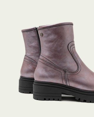 BOTTINES EN CUIR METALLISÉ BORDEAUX AVEC ÉCLAIR CINTIA