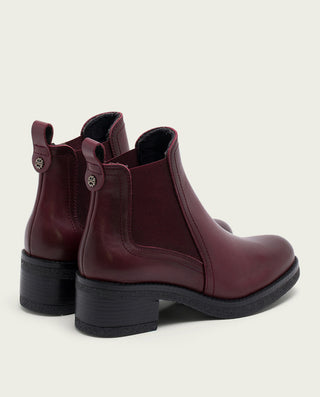 BOTTINES EN CUIR BORDEAUX AVEC ÉLASTIQUES DAFNE