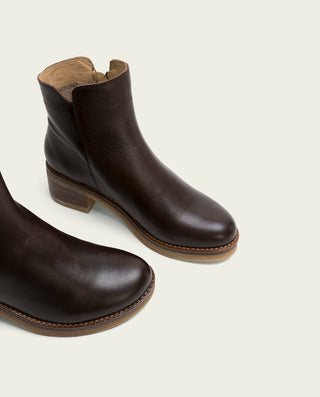 BOTTINES EN CUIR MOKA AVEC ÉCLAIR DELIA