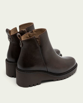BOTTINES EN CUIR À TALON COMPENSÉ MOKA ELENA
