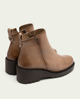 BOTTINES EN CUIR À SEMELLE COMPENSÉE TAUPE ELENA