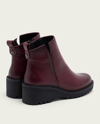BOTTINES EN CUIR À TALON COMPENSÉ ET ÉCLAIR BORDEAUX ELENA