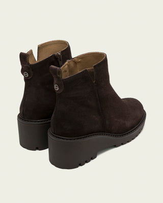 BOTTINES EN CUIR À TALON COMPENSÉ MOKA ELISA