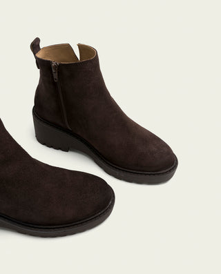 BOTTINES EN CUIR À TALON COMPENSÉ MOKA ELISA