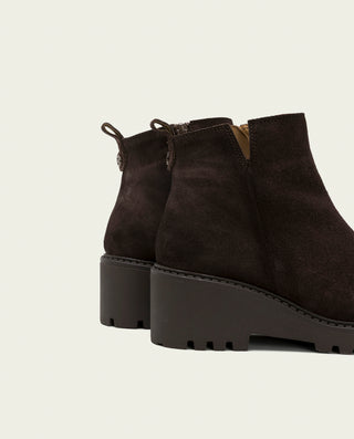 BOTTINES EN CUIR À TALON COMPENSÉ MOKA ELISA