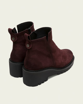 BOTTINES EN CUIR À TALON COMPENSÉ BORDEAUX ELISA