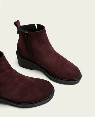 BOTTINES EN CUIR À TALON COMPENSÉ BORDEAUX ELISA