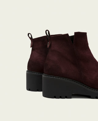 BOTTINES EN CUIR À TALON COMPENSÉ BORDEAUX ELISA