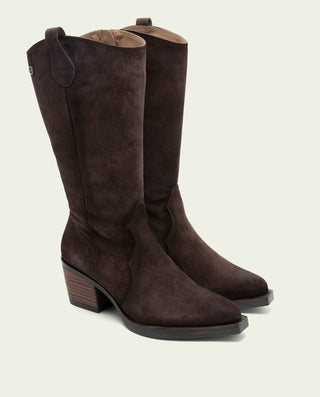 BOTTES COWBOY EN CUIR MOKA AVEC FERMETURE ÉCLAIR HELGA