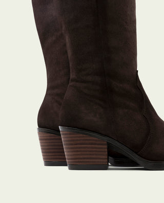 BOTTES COWBOY EN CUIR MOKA AVEC FERMETURE ÉCLAIR HELGA