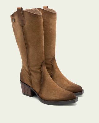 BOTTES COWBOY EN CUIR TAUPE AVEC FERMETURE ÉCLAIR HELGA