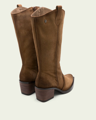 BOTTES COWBOY EN CUIR TAUPE AVEC FERMETURE ÉCLAIR HELGA