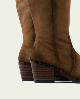 BOTTES COWBOY EN CUIR TAUPE AVEC FERMETURE ÉCLAIR HELGA