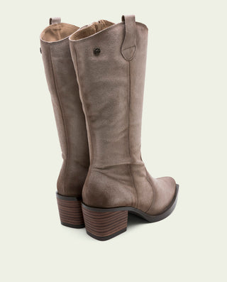 BOTTES COWBOY EN CUIR TAUPE AVEC FERMETURE ÉCLAIR HELGA