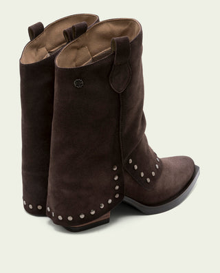 BOTTES COWBOY EN CUIR MOKA AVEC FERMETURE ÉCLAIR HEIDI