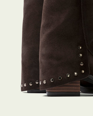 BOTTES COWBOY EN CUIR MOKA AVEC FERMETURE ÉCLAIR HEIDI