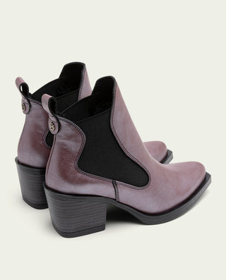 BOTTINES COWBOY EN CUIR BORDEAUX MÉTALLISÉ FANNY