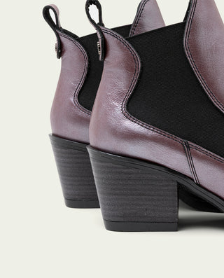 BOTTINES COWBOY EN CUIR BORDEAUX MÉTALLISÉ FANNY