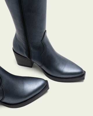 BOTTES COWBOY EN CUIR MÉTALLISÉ PLOMB FABILA