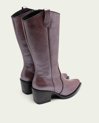 BOTTES COWBOY EN CUIR BORDEAUX MÉTALLISÉ FABILA