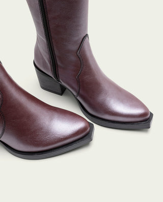 BOTTES COWBOY EN CUIR BORDEAUX MÉTALLISÉ FABILA