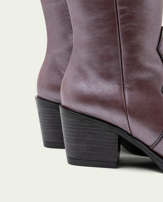BOTTES COWBOY EN CUIR BORDEAUX MÉTALLISÉ FABILA