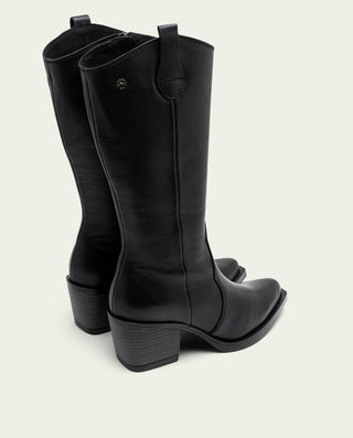 BOTTES COWBOY EN CUIR NOIR AVEC FERMETURE ÉCLAIR FLORA