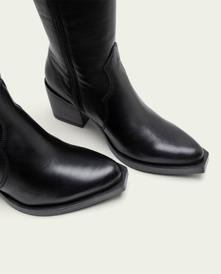 BOTTES COWBOY EN CUIR NOIR AVEC FERMETURE ÉCLAIR FLORA