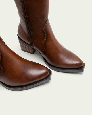 BOTTES COWBOY EN CUIR CUIR AVEC FERMETURE ÉCLAIR FLORA