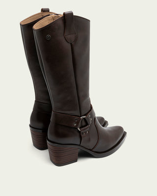 BOTTES COWBOY EN CUIR MOKA AVEC FERMETURE ÉCLAIR FIONA