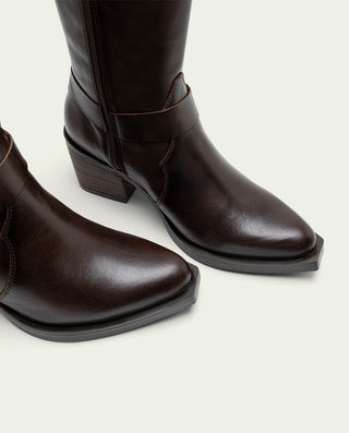 BOTTES COWBOY EN CUIR MOKA AVEC FERMETURE ÉCLAIR FIONA