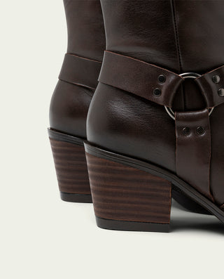 BOTTES COWBOY EN CUIR MOKA AVEC FERMETURE ÉCLAIR FIONA