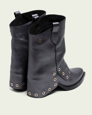 BOTTES COWBOY EN CUIR TAUPE AVEC FERMETURE ÉCLAIR HELGA