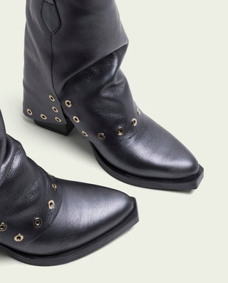 BOTTES COWBOY EN CUIR TAUPE AVEC FERMETURE ÉCLAIR HELGA