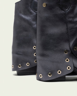 BOTTES COWBOY EN CUIR TAUPE AVEC FERMETURE ÉCLAIR HELGA