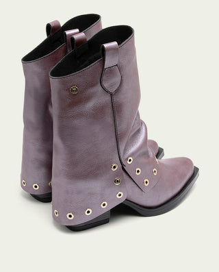 BOTTES COWBOY EN CUIR BORDEAUX MÉTALLISÉ FLORENCE
